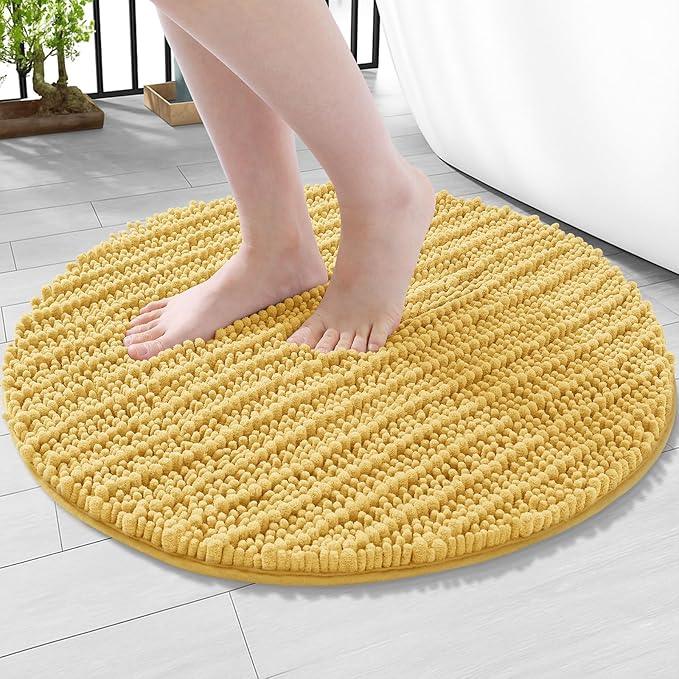 Arotive Luxury Round Chenille Bathroom Rug Mat, Extra Soft Thick Absorbent Shaggy Bath Rugs, Non-Slip Machine Wash Dry Plush Bath Mats for Bathroom, Shower and Tub, 24x24, Yellow - ModernBath