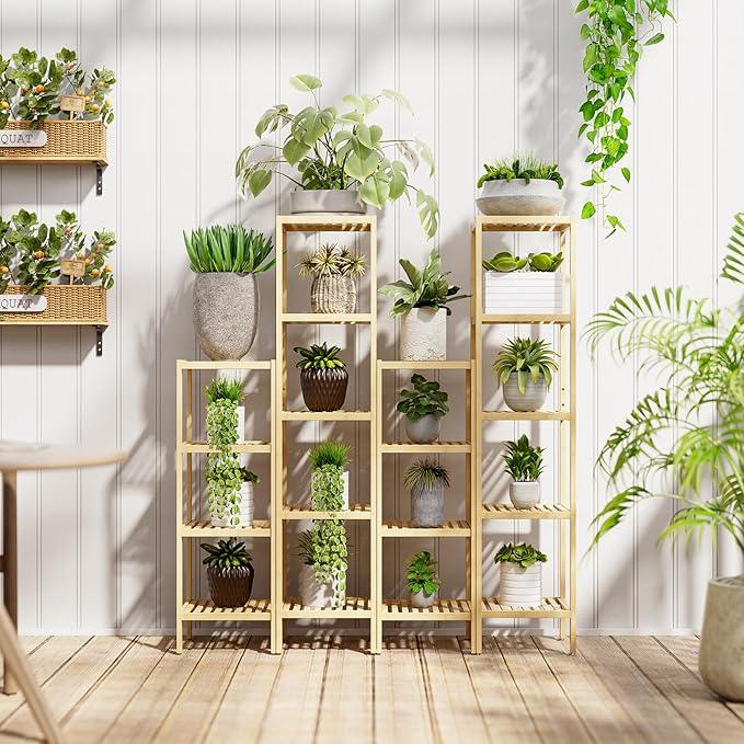 SMIBUY Bathroom Storage Shelf, 4-Tier Bamboo Rack Organizer, Multifunctional Shelving Unit for Living Room Bedroom Kitchen (Natural) - ModernBath