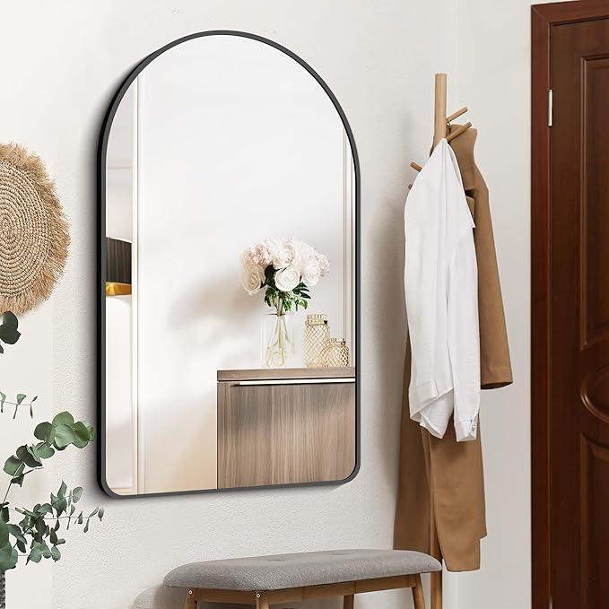 FORBATH Arched Mirror 32x48 Inch, Bathroom Mirror Wall Mounted Modern Black Aluminum Alloy Frame Decor Large Dresser, for Bedroom Living Room Entryway, Hanging or Leaning Against Wall - ModernBath