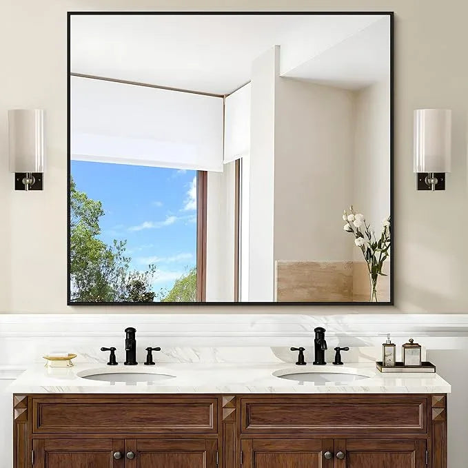 COFENY Black Bathroom Mirror for Wall, 36x40 Inch Rectangle Mirrors with Metal Frame, Modern Rectangular Wall Mirror for Bathroom Living Room, Entryway Hangs Horizontal or Vertical - ModernBath