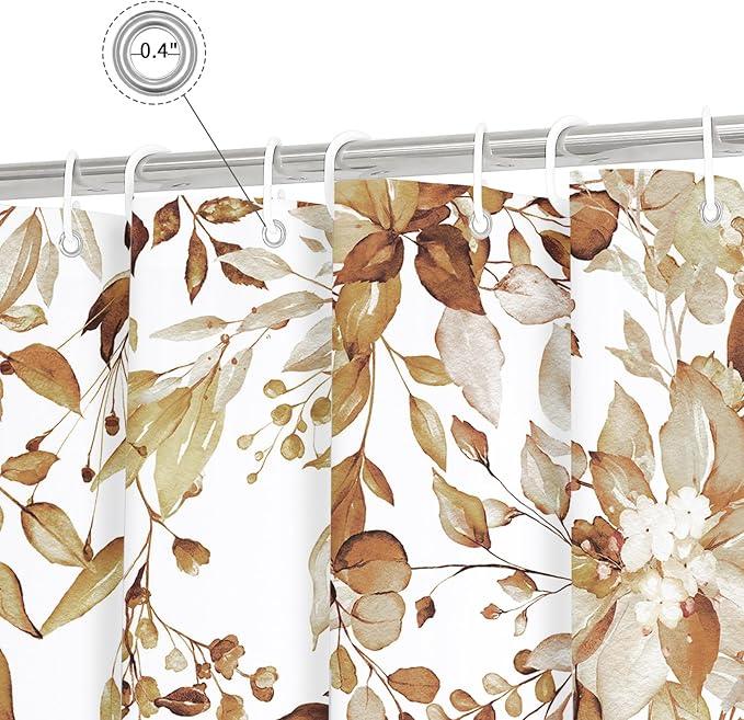 Gibelle Extra Long Shower Curtain 72 x 84, Brown Floral Shower Curtain for Bathroom, Watercolor Plant Eucalyptus Leaves Fabric Shower Curtain Set - ModernBath