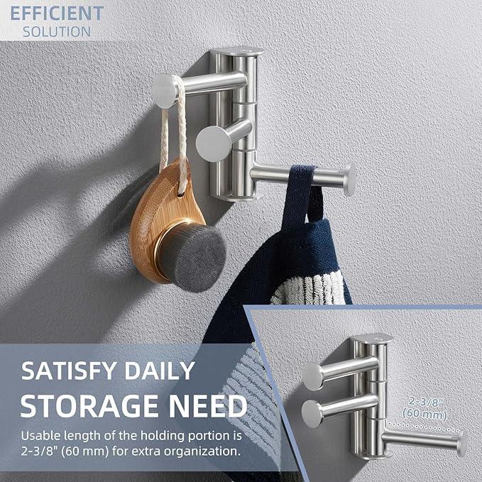 Angle Simple Swivel Towel Hook for Bathroom, SUS 304 Stainless Steel Robe Coat Hook Brushed Nickel - ModernBath
