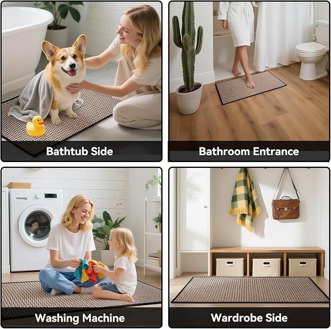 YDKGL Bath Mat Rug-Ultra Thin Non Slip Bath Mats for Bathroom Mat Quick Dry, Rubber Backing Washable Bathroom Rugs Fit Under Door, Absorbent Bath Rugs,Shower Outside,Sink Black 24"x35" - ModernBath