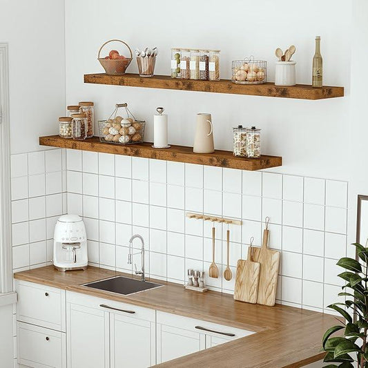 Vivelove 55 inches Long Floating Shelves for Wall, Extra Deeper & Thicker Storage Shelf for Living Room, Kitchen, Farmhouse,Wall Shelves with Invisible Brackets,Set of 1, Rustic Brown - ModernBath