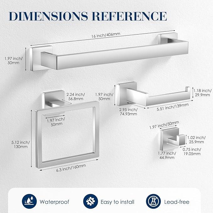 10-Pieces Bathroom Accessories, SUS304 Brushed Bathroom Accessory Set, Nickel Towel Racks for Bathrooml, Stainless Steel, Wall Mounted Towel Rack&Toilet Paper Holder&Towel Ring and Towel Hook - ModernBath