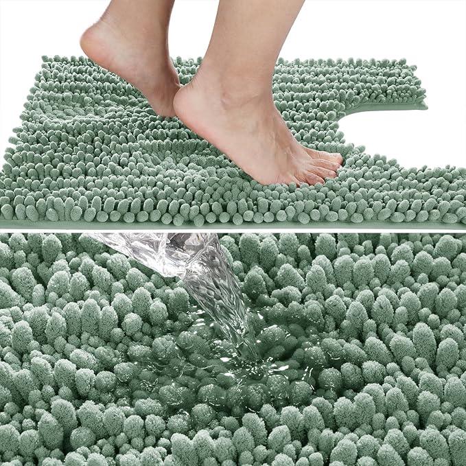 Yimobra Toilet Rug U Shaped Washable 24x20 Inch - Ultra Soft Absorbent Chenille Bath Rugs for Toilet, Quick Dry & Machine Washable, Non Slip Contour Bathroom Mat, Green - ModernBath