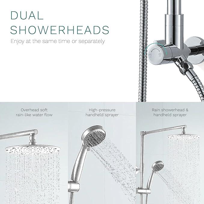 Fennocasa Polaris 3 Retrofit Rain Shower System, 3-Setting Handheld Shower Combo with Slide Bar, 8" Low Profile Shower Head (2.5 GPM Chrome) - ModernBath
