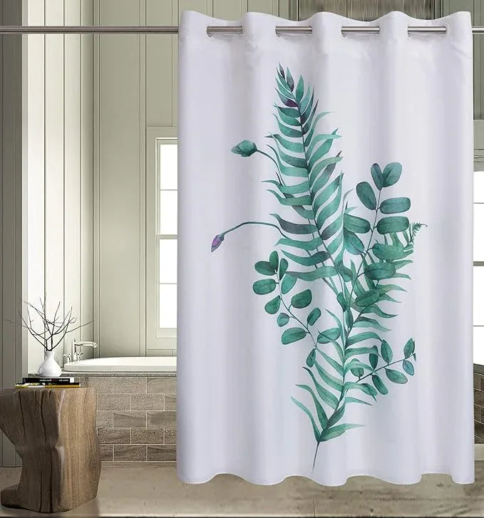 Conbo Mio No Hook Shower Curtain with Snap in Liner Set, Hotel Luxury Shower Curtains for Bathroom with See Through Top Window, Waterproof, Washable 71W x 74H Leaf - ModernBath