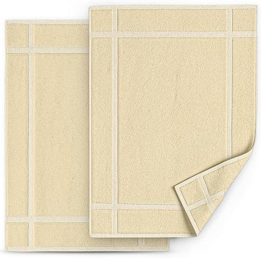 Pearl Linens Pack of 2 100% Cotton Bath Mat 20x30 inches, Soft & Absorbent Quick Dry Bathroom Mat Set, Not Bathroom Rugs, After Shower Mat, Bath Tub Mat, 687 GSM, Machine Washable, Beige - ModernBath