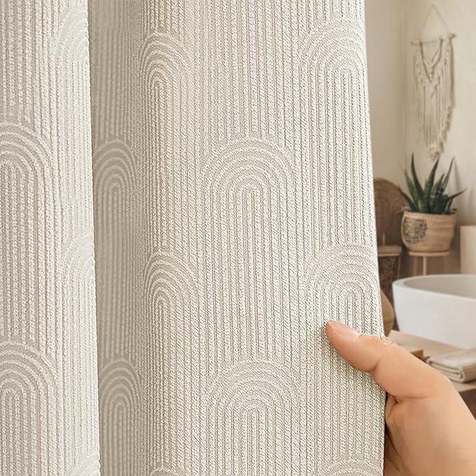 NDDYCU Boho Shower Curtain Cotton Morden Mid Century Minimalist Arch Texture Shower Curtain for Bathroom, Greige,72" W X 72" L - ModernBath