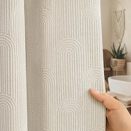 NDDYCU Boho Shower Curtain Cotton Morden Mid Century Minimalist Arch Texture Shower Curtain for Bathroom, Greige,72" W X 72" L - ModernBath