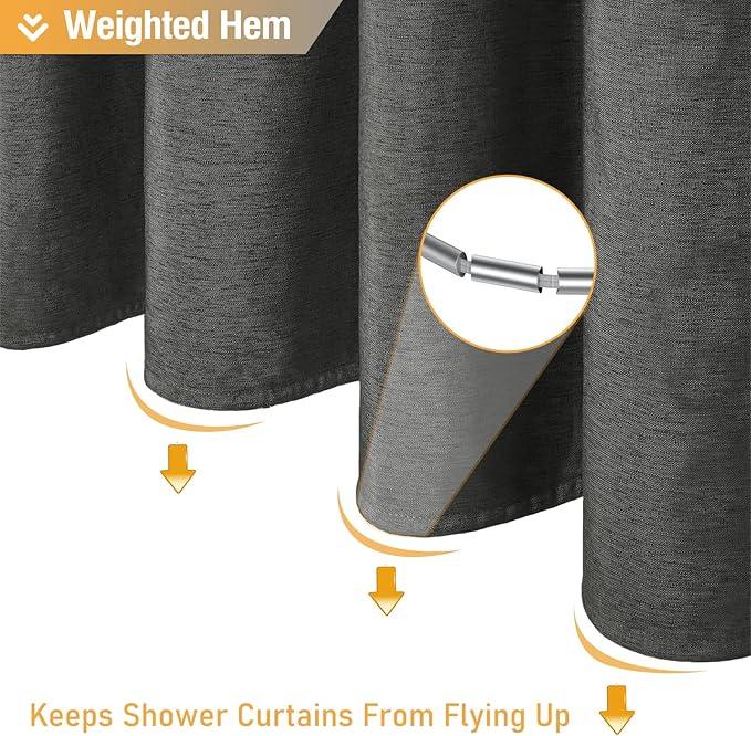 BTTN Charcoal Grey Shower Curtain - Linen Textured Heavy Duty Thick Waterproof Cloth Shower Curtain Set with 12 Plastic Hooks, Hotel Luxury Decorative Fabric Shower Curtain for Bathroom, 72x72, Gray - ModernBath