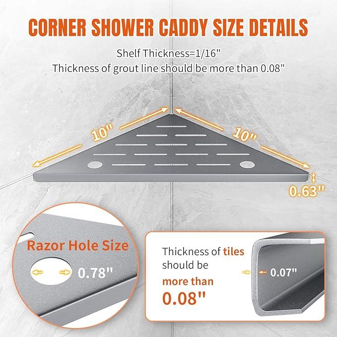 Corner Shower Shelf with Rozar Hole,Rustproof Stainless Steel Corner Shower Caddy Organizer Modern Sturdy Shower Shelf for Inside Shower 10" Large Capacity No-Drill Rack Storage Bathroom Accessories - ModernBath