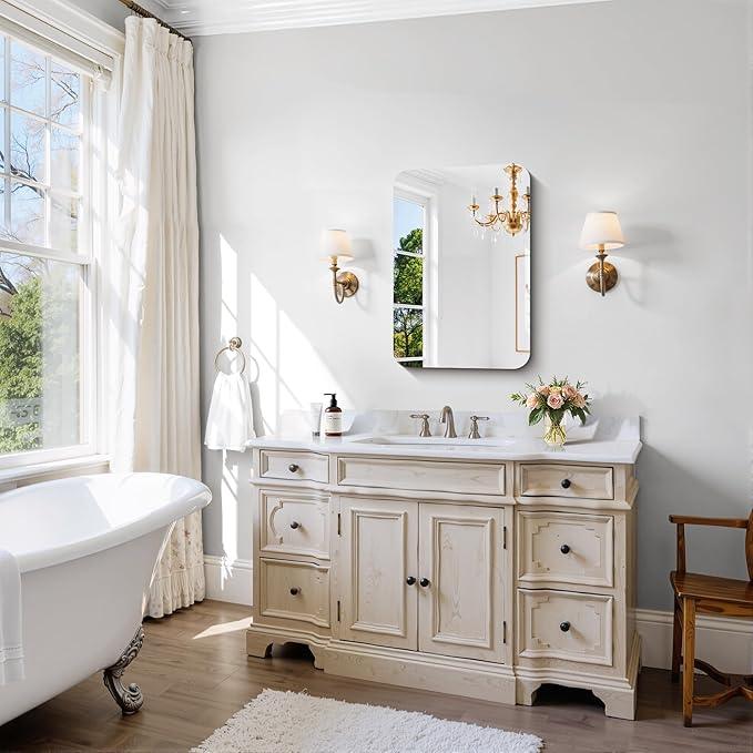 CILIBER Frameless Wall Mirror, 16" x 24" Rectangle Bathroom Mirror Rounded Corner, HD Shatterproof Vanity Mirror with Polished Edge for Over Sink, Bedroom, Entryway, Vertical or Horizontal - ModernBath