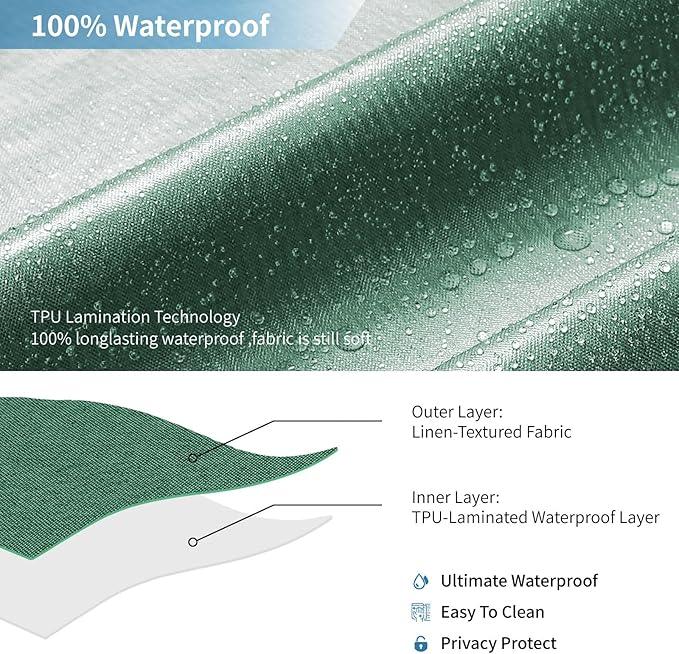 THAIGEE 2-in-1 Waterproof Fabric Shower Curtain or Liner,Linen Textured,Breathable TPU & Washable Bathroom Shower Curtain Set with 12 Plastic Hooks,Modern,72"x72" Emeraldgreen - ModernBath