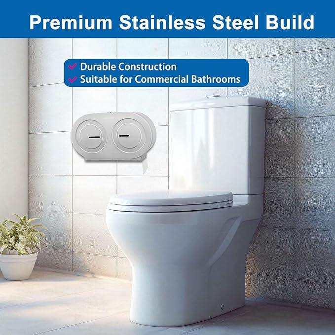 Twin Jumbo Toilet Paper Dispenser Wall Mount, 9" Commercial Stainless Steel Double Roll Toilet Paper Holder, Industrial Large Tissue Dispenser with Lock, Brushed - ModernBath