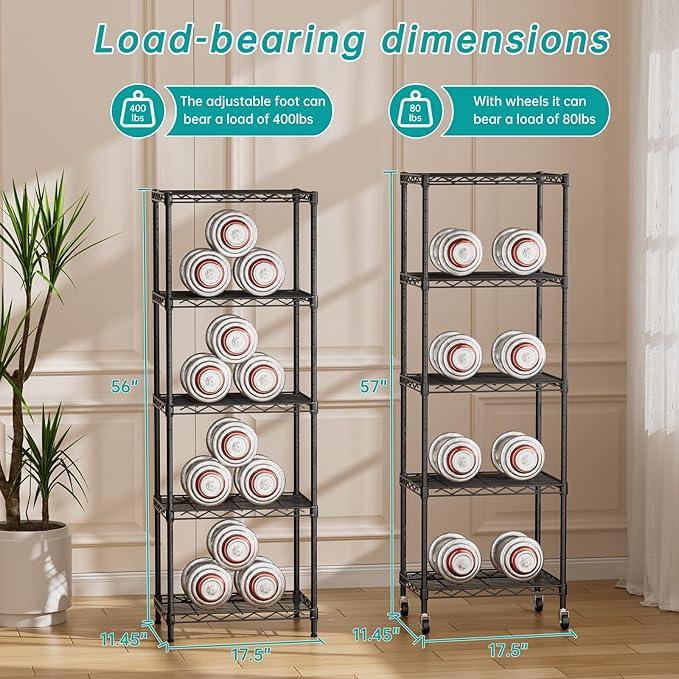 SINGAYE Shelf Closet Wire Shelving：Adjustable Metal Unit for Laundry Room Organization Bathroom Kitchen Home Storage with Wheels Small Pantry Rack Shelves - ModernBath