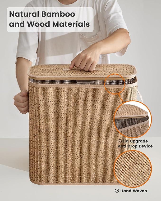 Bamboo Toilet Paper Storage Basket with Lid & Handle - 32L Large Capacity Handwoven Bathroom Organizer for 16 Rolls - Sturdy Stand Holder for Toilet Paper Organization, Carbon Brown - ModernBath