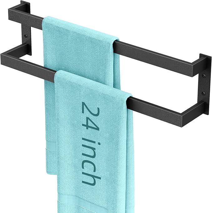 Double Towel Bar, 24Inch Towel Rack for Bathroom,Towel Holder Wall Mounted, Double Towel Rod Towel Rail Hanger for Wall, Kitchen (Matte Black) - ModernBath