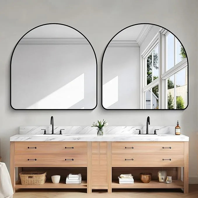 Arched Bathroom Mirror, 40"x40" Black Arched Mirror for Bathroom, Wall Mounted Mirror, Black Vanity Wall Mirror w/Metal Frame for Bedroom, Entryway, Living Room, Hanging or Leaning Against Wall - ModernBath
