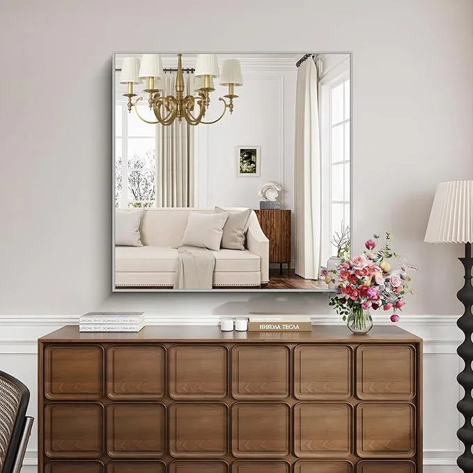 KOCUUY Silver Mirror, 42"x42" Square Bathroom Mirror for Wall, HD Tempered Glass, Anti-Rust Frame, Modern Design for Bathroom, Bedroom, Living Room, Entryway - ModernBath