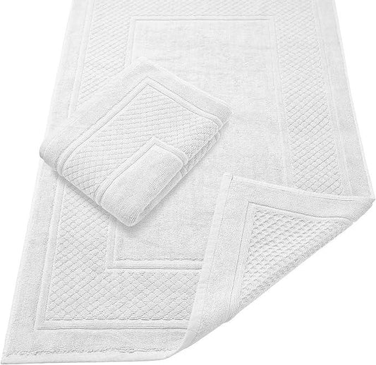 Avalon Towels White Bath Mat - 100% Cotton Set of 2 Absorbent Bathmat - Bathroom Mats Quick Dry Bath Mats for Bathrooms (22x34 Inches) - ModernBath