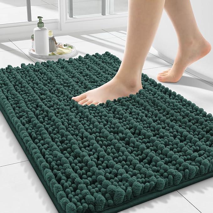 Smiry Bathroom Rugs Mat 24x16, Extra Soft Absorbent Chenille Bath Rugs, Non Slip Rubber Backing Machine Washable Quick Dry Bath Mats for Bathroom Floor, Tub, Shower, Home Decor Accessories, Green - ModernBath