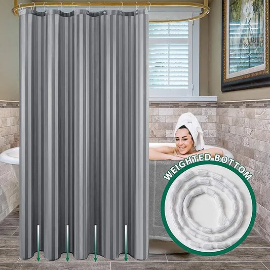 Biscaynebay Fabric Shower Curtain Liner 72" x 72", Dark Grey Water Repellent Stripes Bathroom Curtains Machine Washable - ModernBath