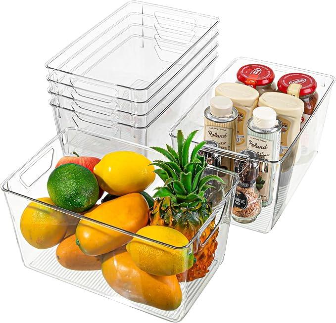 Attelite Clear Plastic Storage Bins,Large 6 Pack Pantry Organizer with Handle,BPA Free Plastic Storage Containers for Fridge,Closet,Bathroom,Under Sink and Kitchen Organization - ModernBath