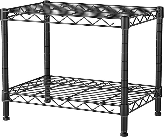 SINGAYE 2 Small Shelves Kitchen Storage Shelf Wire Shelving Unit Metal Shelf Adjustable Organizers Storage Shelving for Office Pantry Black 12" D X 18" W X 12" H - ModernBath