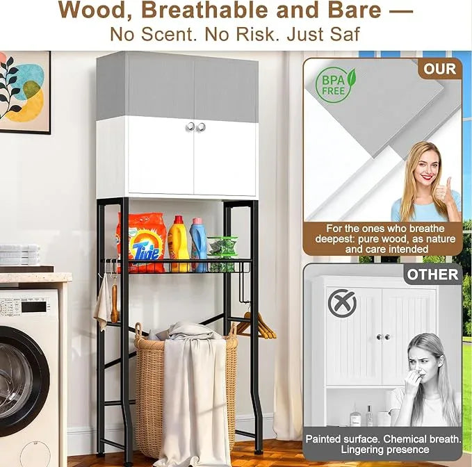 Over the Toilet Storage Cabinet - Freestanding Bathroom Organizer Shelf with Doors, gray & White Over the Toilet Shelves that Separates Wet and Dry Areas, Privacy Protection Above Toilet Storage Rack - ModernBath