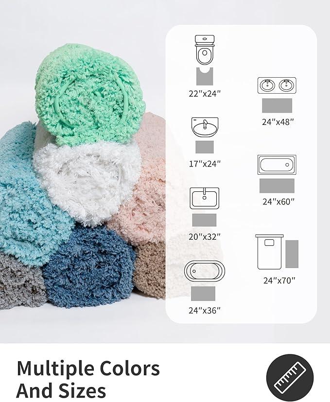 ILANGO Teal Bathroom Rugs 24" × 17" Small Non Slip & Super Absorbent Extra Thick Soft, Washable Bath Mat for Floor, Microfiber Plush Shaggy Bath Rug with Rubber for Bathtub Shower Room Sink - ModernBath