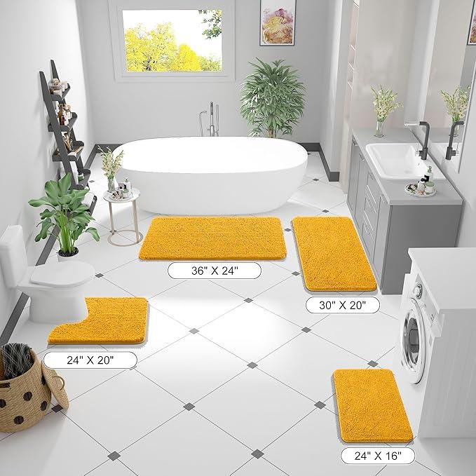 OLANLY Bathroom Rugs 36x24, Extra Soft Absorbent Chenille Bath Rugs, Rubber Backing Quick Dry, Machine Washable Bath Mats for Bathroom Floor, Tub and Shower, Home Decor Accessories, Golden Yellow - ModernBath