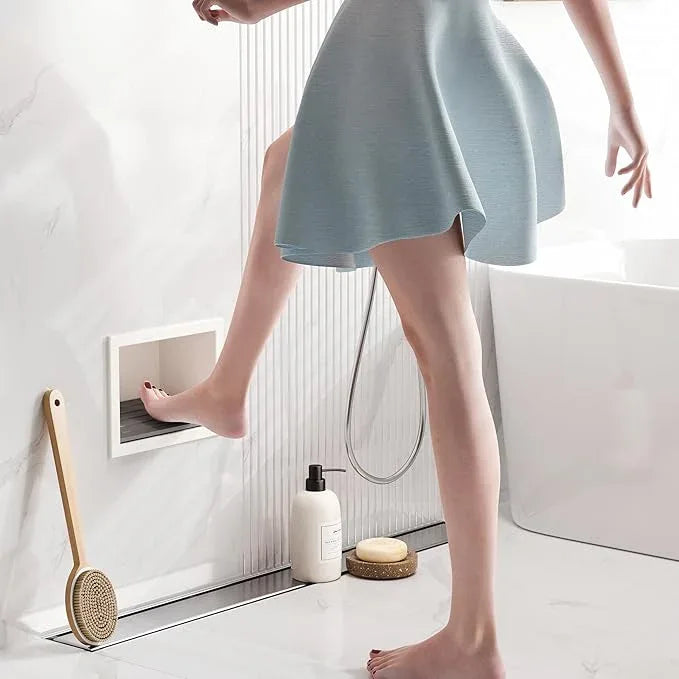 Qeke Shower Foot Rest for Shaving Legs, 304 Stainless Steel Footrest Niche with Shaving Holder, Recessed Shower Niche for Shaving Legs, Matte White - ModernBath