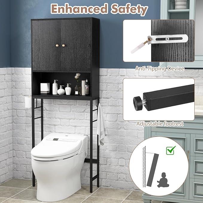 Over-The-Toilet Storage Cabinet, Freestanding Bathroom Organizer with Metal Frame, Adjustable Shelf & Open Compartment, Space Saver for Toilet & Laundry Room - ModernBath
