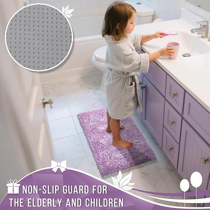 Yimobra Chenille Bathroom Rugs Non Slip, Extra Thick Soft Absorbent Bath Rug, Machine Washable Quick Dry Bath Mat for Bathroom Floor, Tub and Shower, Home Decor Accessories, 24x17, Lilac - ModernBath