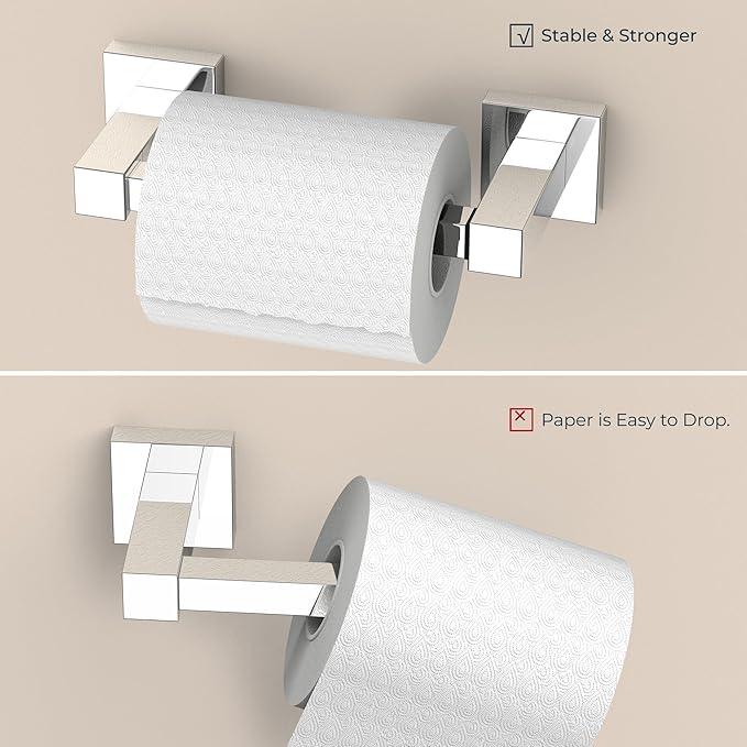 FORIOUS Toilet Paper Holder Set Wall Mount, SUS 304 Stainless Steel Pivoting Toilet Paper Holder and Towel Ring, Hand Towel Holder Set for Bathroom, Square Bathroom Hardware Set, Chrome - ModernBath