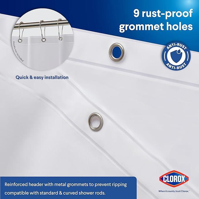 CLOROX Shower Curtain Liner, Premium Medium-Weight Durable Waterproof 6g PEVA for Bathroom with Weighted Magnets, Extra Long 54" x 78", Frosty 1 Pack - ModernBath