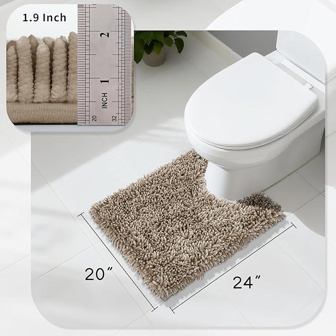 Yimobra Toilet Rugs U Shaped Washable, Extra Thick Soft Absorbent Chenille Contour Bathroom Rugs for Toilet 24x20 Inch, Quick Dry Non Slip Toilet Mat for Bath Floor, Camel - ModernBath
