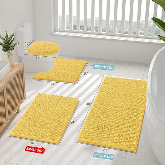Smiry Luxury Chenille Bathroom Rugs 40x32, Extra Soft and Absorbent Shaggy Bath Mat, Machine Washable, Non-Slip Plush Carpet Runner for Tub, Shower, and Floor, Home Decor Accessories, Yellow - ModernBath