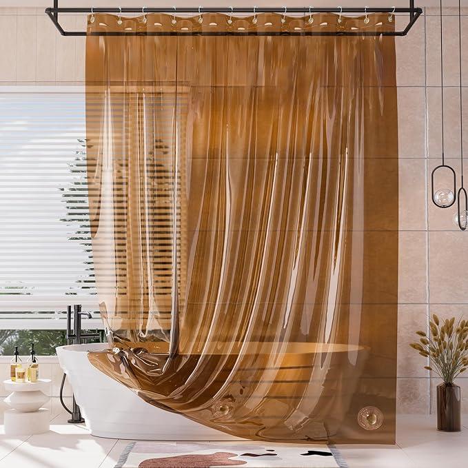 AmazerBath Extra Long Shower Curtain Liner, 100% EVA Clear Amber Heavy Duty 84 inch Shower Curtain and Liner 2-in-1, 72x84 Plastic Weighted Bathroom Shower Liner, 12 Grommets & 3 Heavyweight Stones - ModernBath