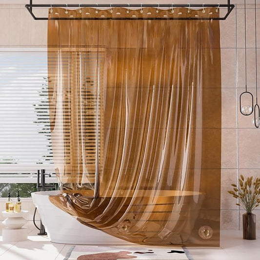 AmazerBath Extra Long Shower Curtain Liner, 100% EVA Clear Amber Heavy Duty 84 inch Shower Curtain and Liner 2-in-1, 72x84 Plastic Weighted Bathroom Shower Liner, 12 Grommets & 3 Heavyweight Stones - ModernBath
