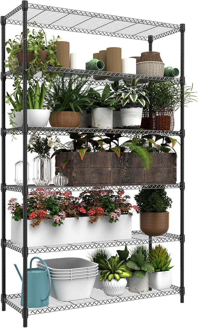 6 Tiers Storage Shelves Load 2100LBS, Metal Shelving Wire Metal Shelving Unit Shelves for Storage Adjustable Garage Shelving for Pantry Kitchen Garage Black 17.7" D x 47.3" W x 82.4" H - ModernBath