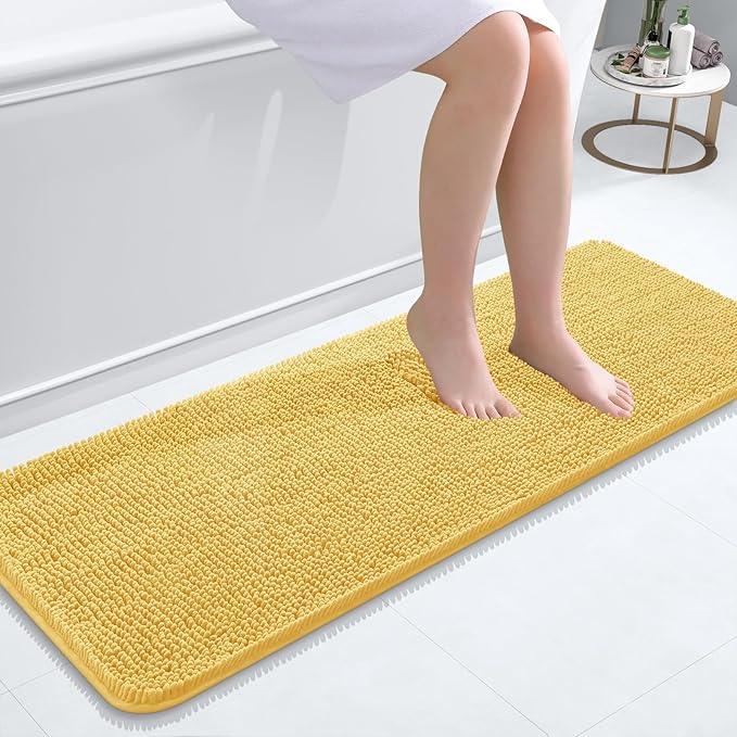 OLANLY Bathroom Rugs 47x17, Extra Soft Absorbent Chenille Bath Rugs, Rubber Backing Quick Dry, Machine Washable Bath Mats for Bathroom Floor, Tub and Shower, Home Decor Accessories, Yellow - ModernBath