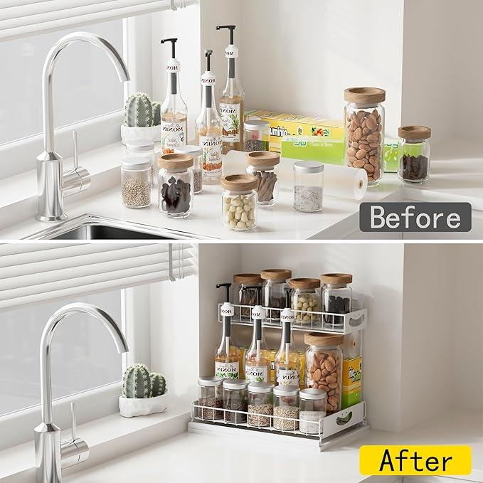 Under Sink Organizer with Pull-Out Drawers,Kitchen Sink Organizer,2 Tier Bathroom Organizers And Storage,Bathroom Accessories Set,White 2 Pack - ModernBath