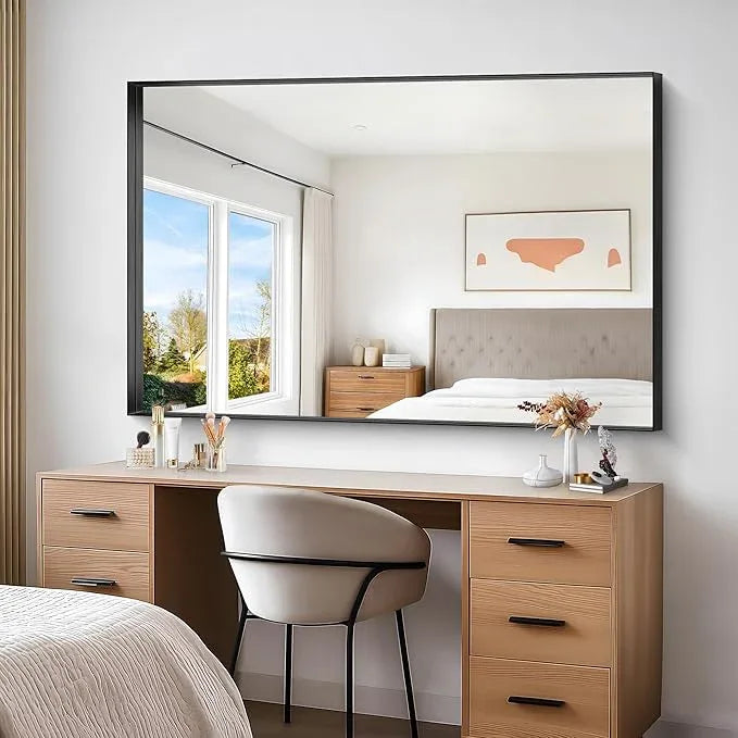 Black Bathroom Mirror, 60x40 Inch Rectangular Framed Mirror, Large Wall Mounted Bathroom Vanity Mirror Over Sink for Bedroom,Restroom, Living Room, Hangs Vertically or Horizontally - ModernBath