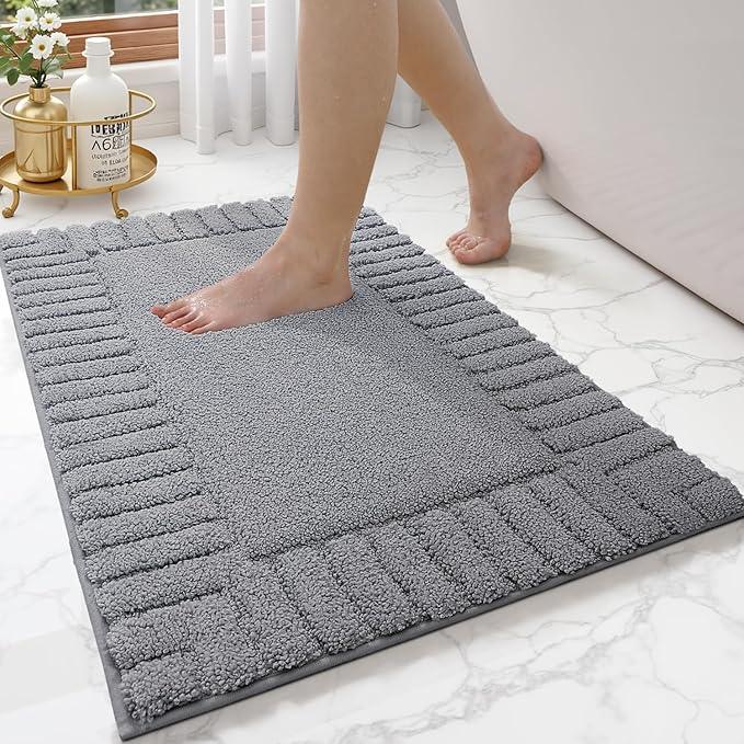 LUMI Bathroom Rugs Non Slip with Rubber Backing, Extra Soft Plush Microfiber Bath Rug Absorbent, Machine Washable Bath Mat Quick Dry for Tub, Shower, Dark Grey, 16"x24" - ModernBath