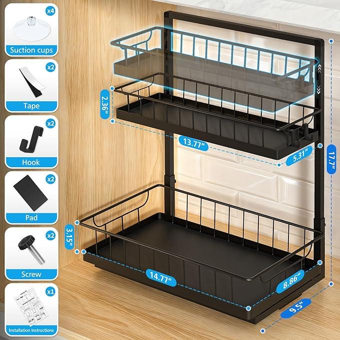 WOWBOX Under Sink Organizer 1 Pack, 2-Tier Cabinet Organizer for Kitchen, Bathroom, Slide Out Drawer Under Sink Organizers and Storage, Metal Organizing Rack for Pantry, Cabinet, Closet - ModernBath