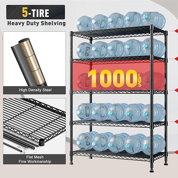 REIBII Storage Shelves, 5-Tire Wire Shelving Load 1000LBS Metal Shelves for Storage Adjustable Garage Shelving Unit Wire Shelf Rack Kitchen Storage Rack Pantry Shelves 31.5''W x 15.7'' D x 71''H - ModernBath