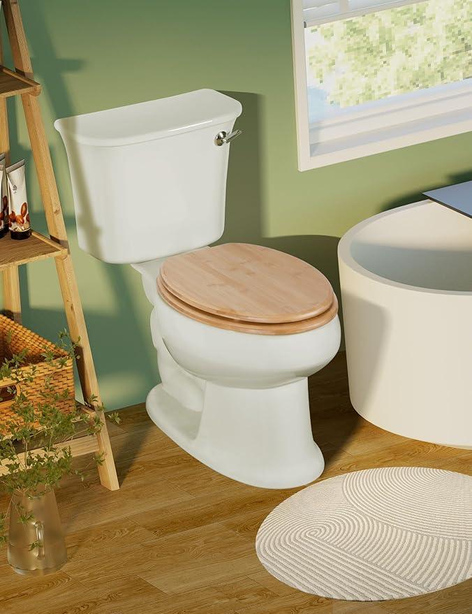 Elongated Bamboo Toilet Seat with Zinc Alloy Hinges, Easy to Install also Easy to Clean, Natural Bamboo, Light, 18.5-inch - ModernBath